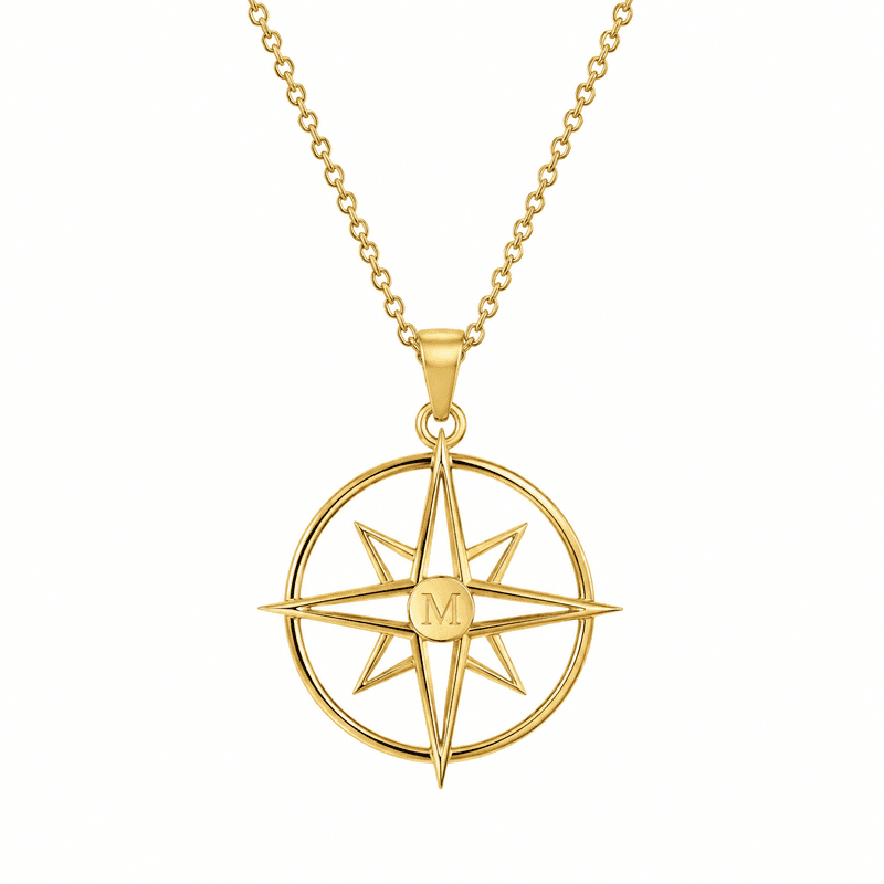 Geometric Hollow 18k Gold Stainless Steel Compass Pendant Necklace: Customizable Minimalist Designs & Hollow Geometric Necklaces for Men